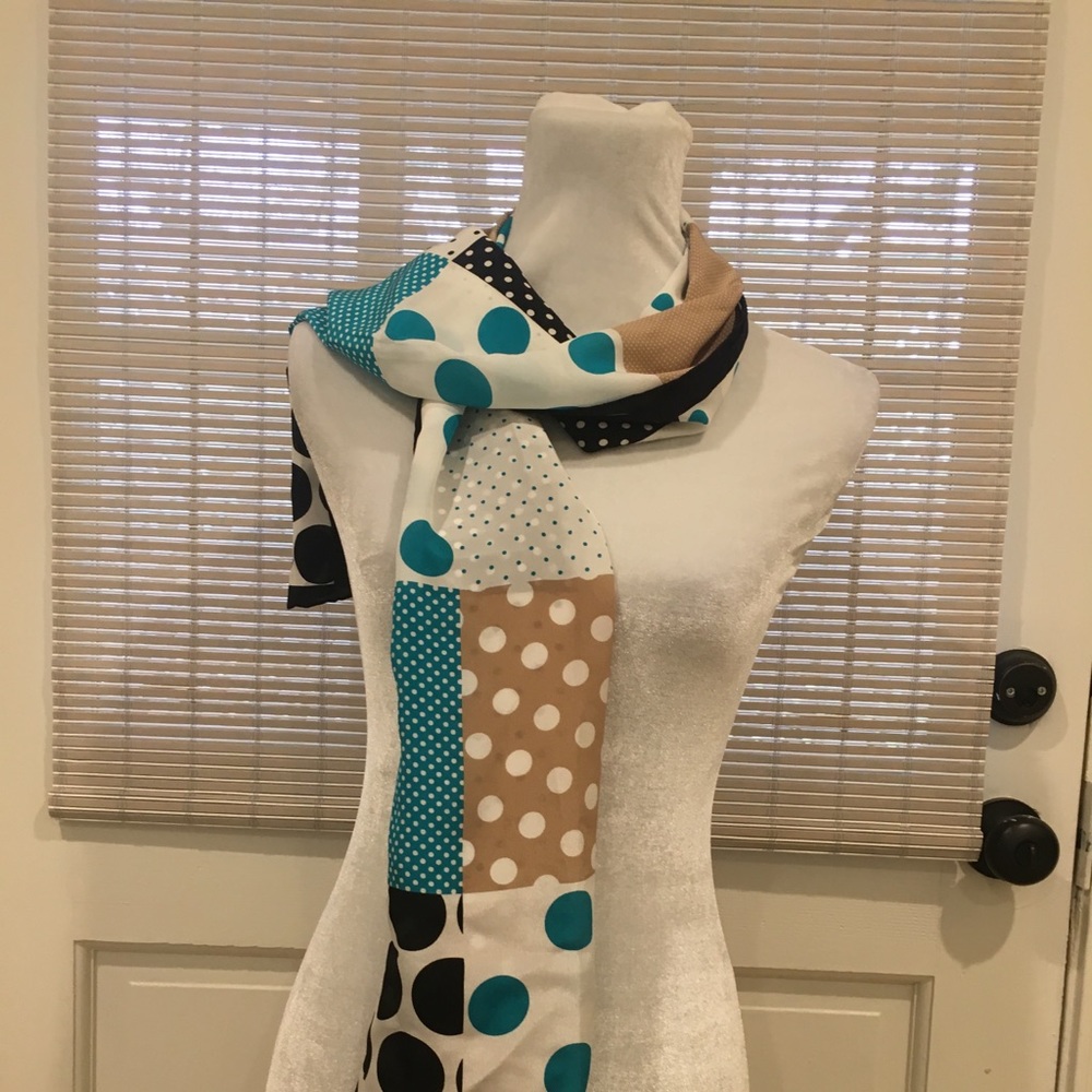 Carlisle Black-White-Aqua-Beige Dot Scarf